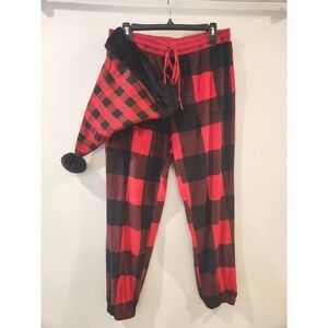 Buffalo Plaid Fleece Pajama Pants and Santa Hat Secret Treasures Size Medium